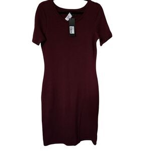 Mikarose Womens Brooklyn Burgundy Dress Short Sleeve Cotton Size Large